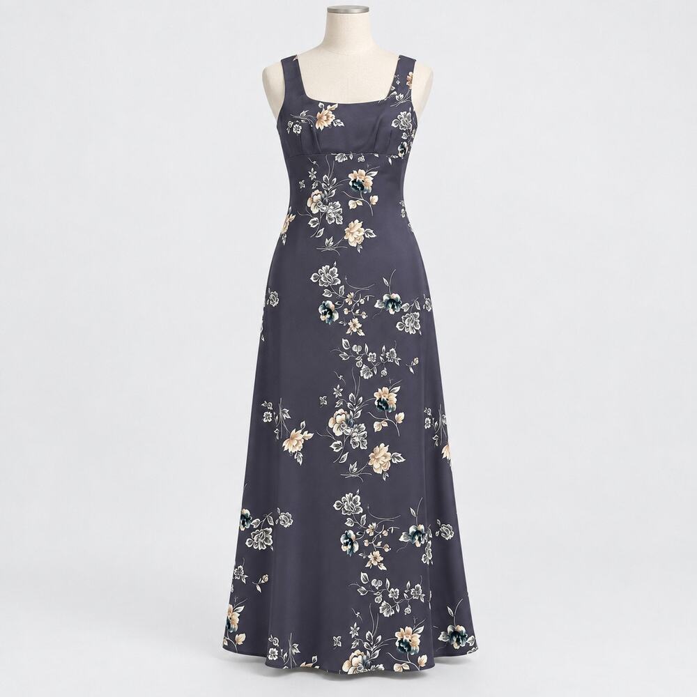 Vintage 90s Floral Bias Cut Maxi Slip Dress Lace Up Back BYER TOO  Size 5 -